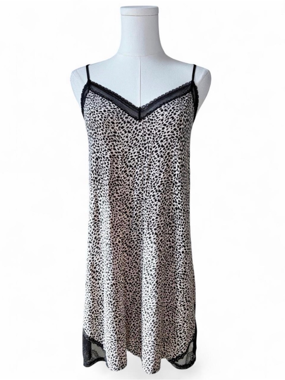Victoria's Secret Modal Leopard Print Black Lace Trim Slip Dress Nightgown